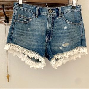 Free People Denim Scalloped Lace Shorts